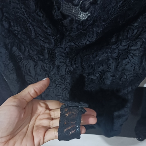 Iris women mesh lace v cross long sleeve black bodysuit - Picture 7 of 9